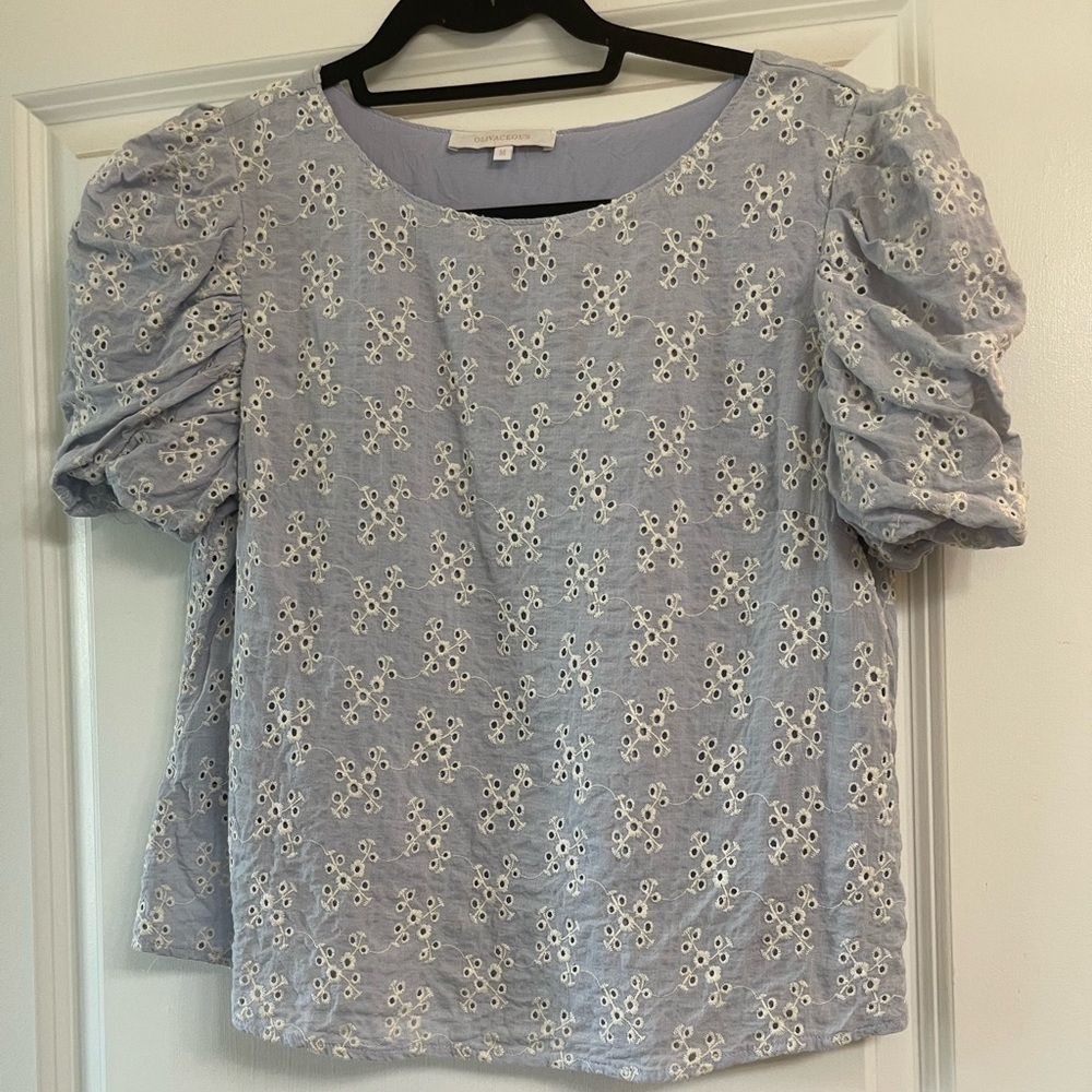Olivaceous Eyelet Puff Sleeve Blouse - Size M